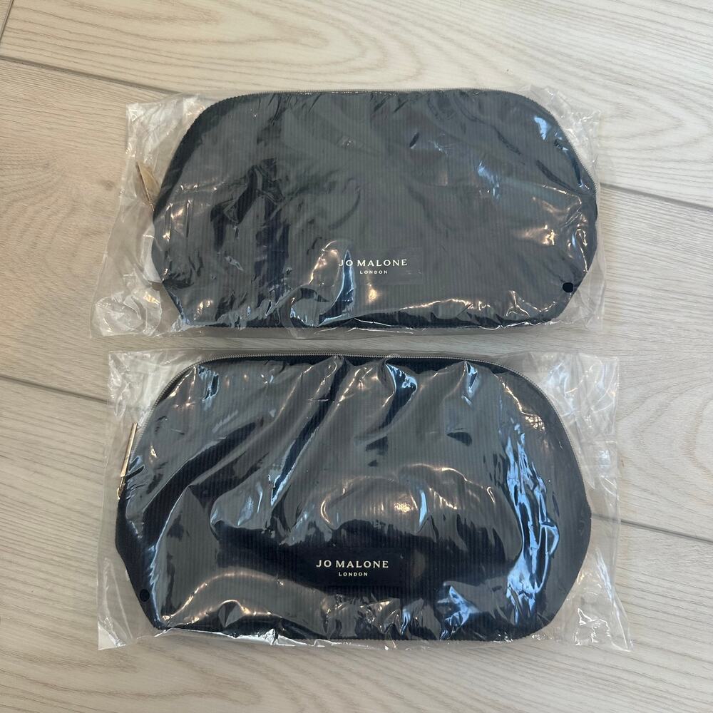 NWOT Jo Malone London black velvet ribbed makeup toiletry bags set of two (2)